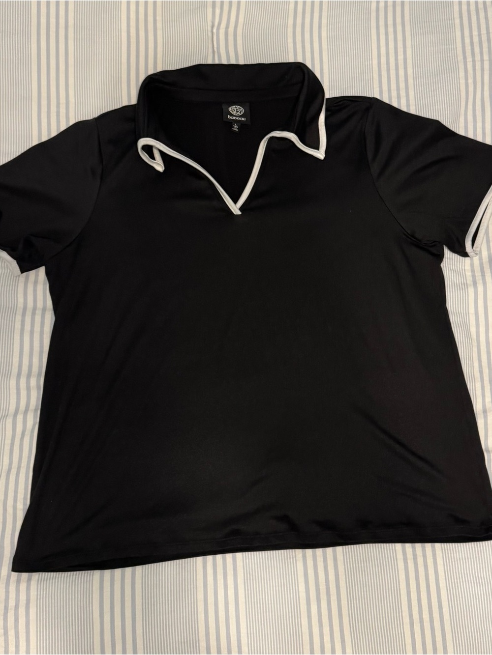bobeau Black Short-Sleeve Polo Top with White Trim